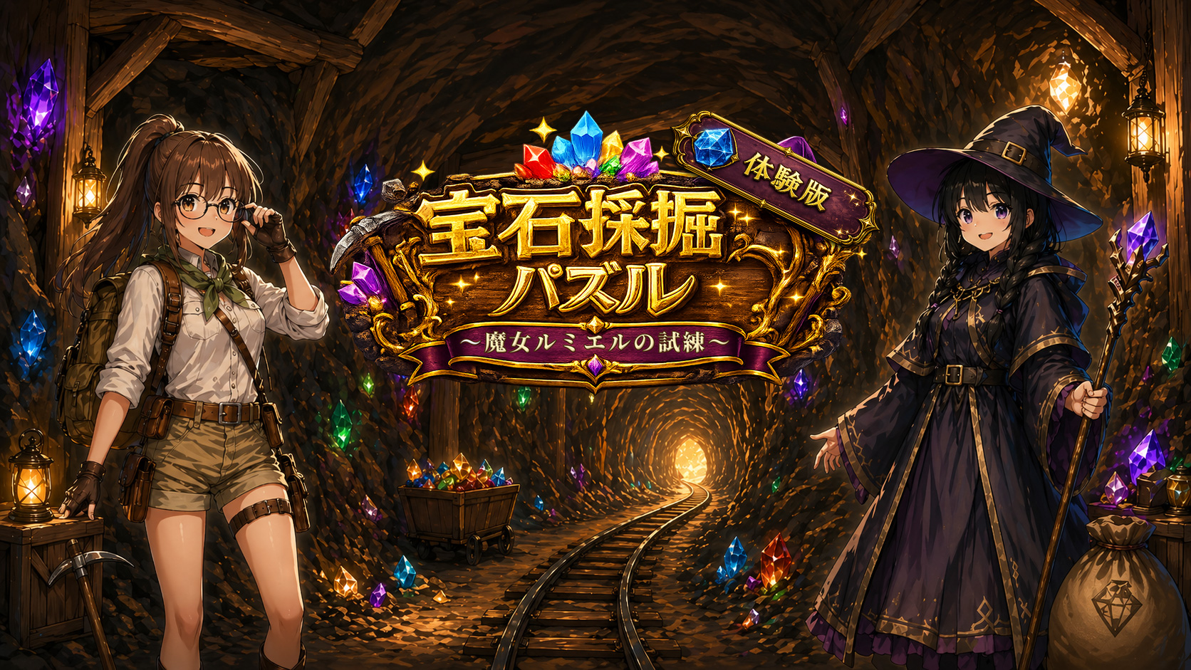 宝石採掘パズル ～魔女ルミエルの試練～の体験版タイトル画面